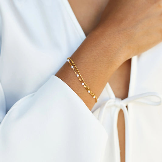 Double White Beaded Bileklik